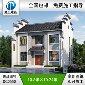 新中式二層簡約型農(nóng)村自建房屋設(shè)計圖紙_農(nóng)村兩層房子設(shè)計,鼎川建筑