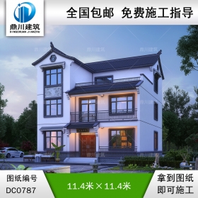 三層中式風(fēng)格別墅效果圖及施工圖_新農(nóng)村別墅設(shè)計圖紙,鼎川建筑