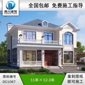 歐式二層別墅施工圖及外觀效果圖_農(nóng)村自建別墅設(shè)計圖紙,鼎川建筑